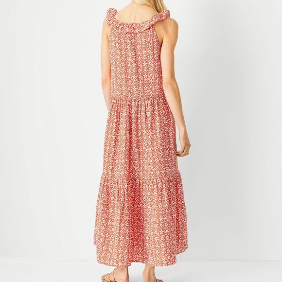 New! Ann Taylor 100% Cotton Ruffle Neck Maxi Dress sz S - Picture 3 of 8